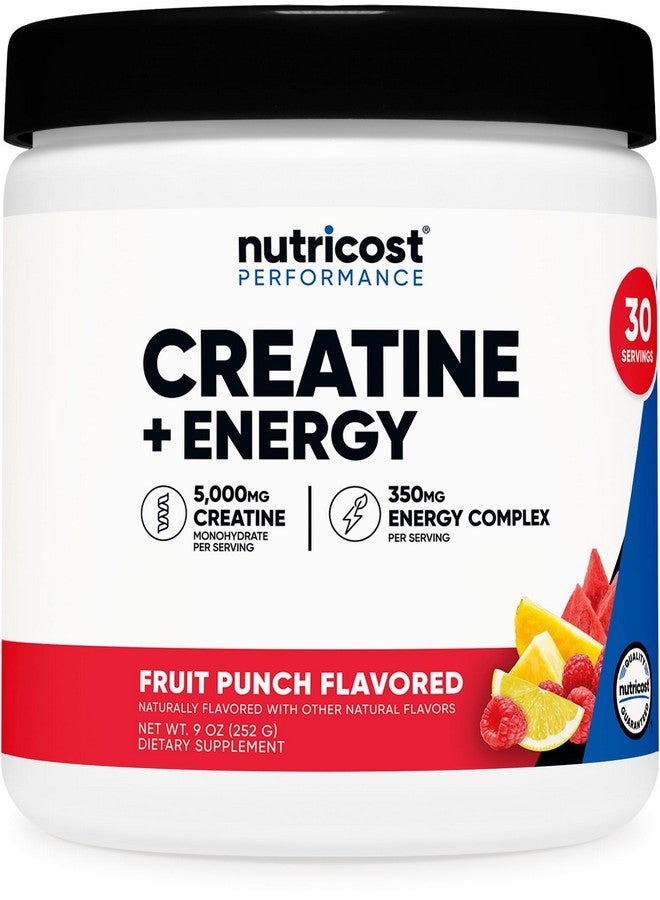 Nutricost Creatine + Energy 30 Servings (Fruit Punch Flavored) - 5,000mg Creatine Monohydrate + 350mg Energy Complex Per Serving - Image 1