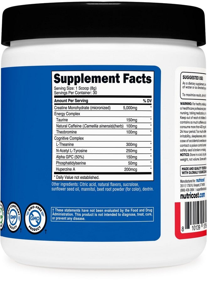 Nutricost Creatine + Energy 30 Servings (Fruit Punch Flavored) - 5,000mg Creatine Monohydrate + 350mg Energy Complex Per Serving - Image 5
