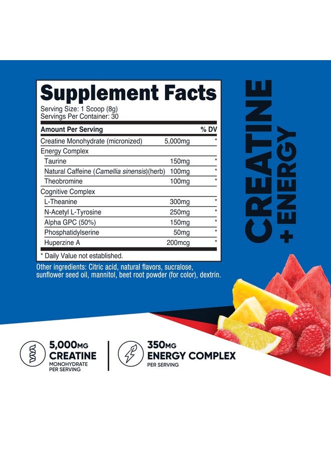 Nutricost Creatine + Energy 30 Servings (Fruit Punch Flavored) - 5,000mg Creatine Monohydrate + 350mg Energy Complex Per Serving - Image 2