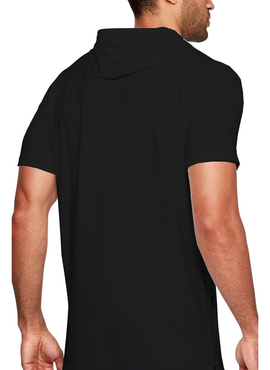 Rock&Roll Metallica Skull Black Hooded Short Sleeve Men's T-Shirt  - Image 2