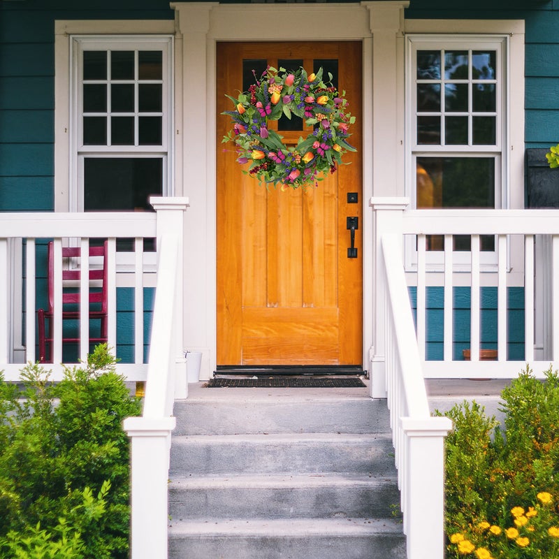WreathDream 22 inch Spring Summer Wreath Tulip Wreath for Front Door with Purple Tassels, Eucalyptus Leaves, Ferns, Butterflies for Indoor Outdoor wall Festival Home Farmhouse Wedding Decor - Image 4