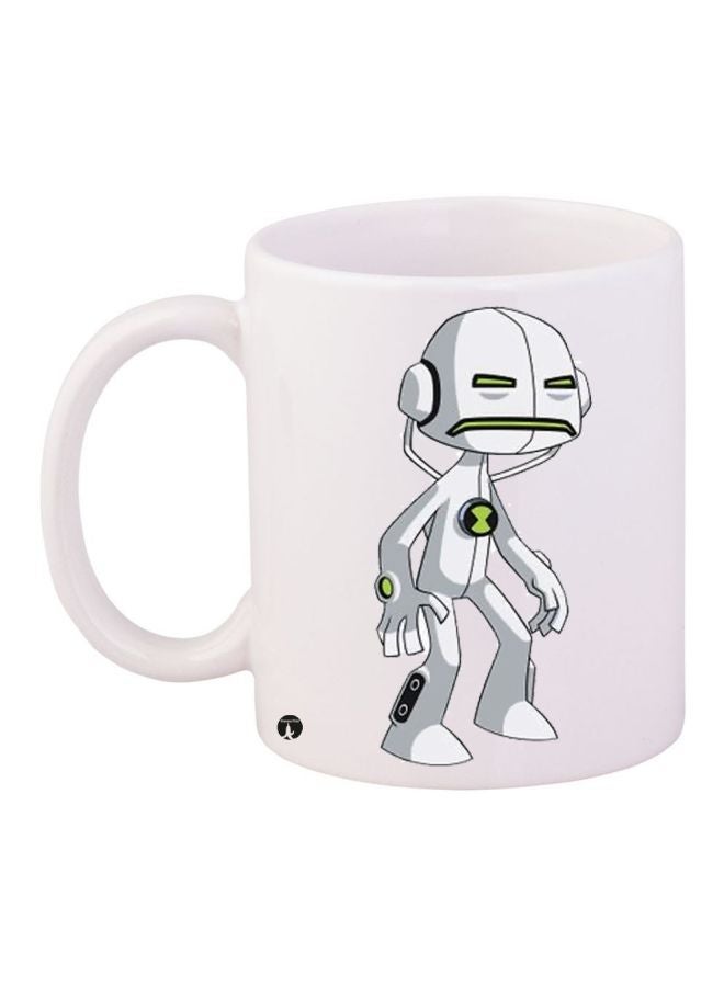 RYN Robot Cartoon Printed Coffee Mug White/Grey/Green 11ounce