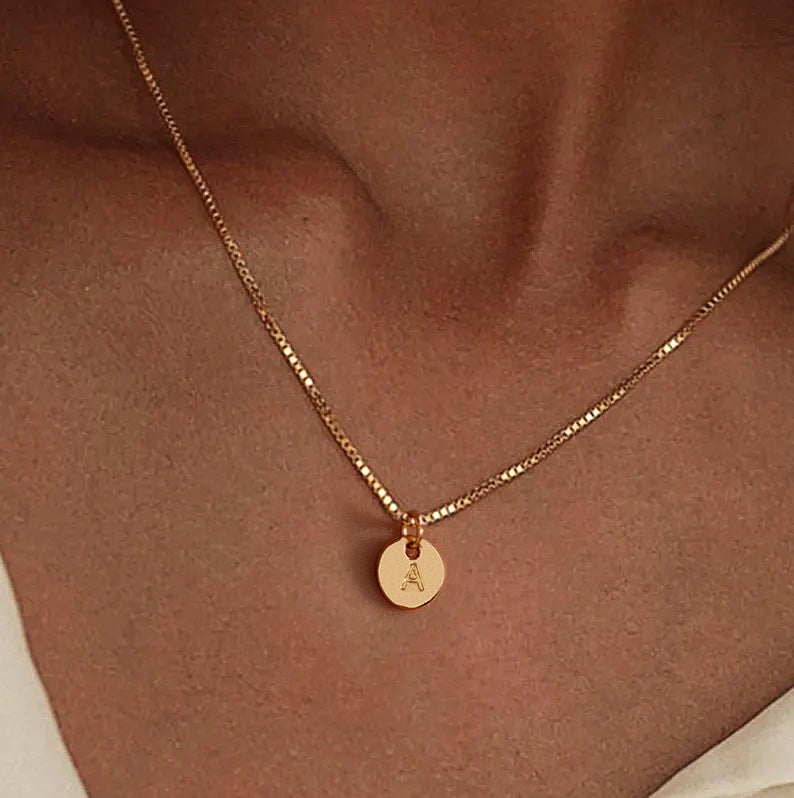 Sale Ins Simple 26 English Letter Pendant Necklace Personalized Carved Small Round Brand Necklace For Women - Image 2