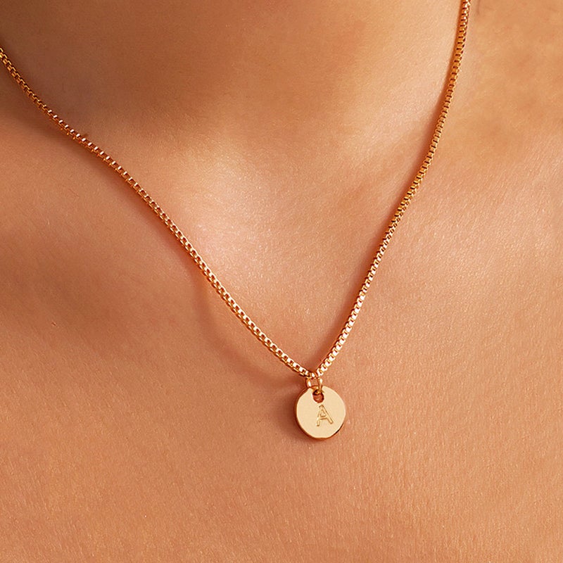 Sale Ins Simple 26 English Letter Pendant Necklace Personalized Carved Small Round Brand Necklace For Women - Image 1