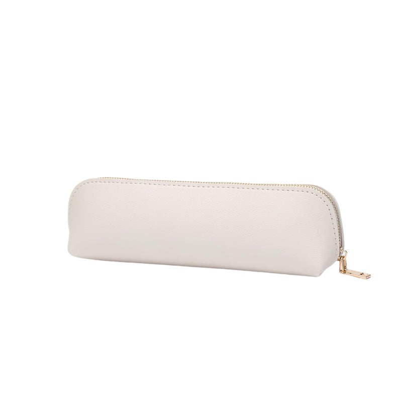 YONBEN Pencil Case Small Pencil Pouch Slim Zipper Pen Holder School Office CollegeBeigeFaux Leather - Image 2