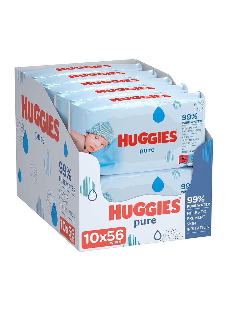 Huggies Pure Baby Wipes, 99% Pure Water Wipes, 10 Pack x 56 (560 Wipes) - Image 1