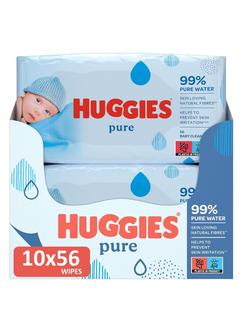 Huggies Pure Baby Wipes, 99% Pure Water Wipes, 10 Pack x 56 (560 Wipes) - Image 2