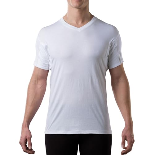 THOMPSON TEE Men's Sweatproof Undershirt - Cotton V Neck T-Shirt with Underarm Sweat Pads - Original Fit - Aluminum-Free Alternative - White - Medium - Image 1