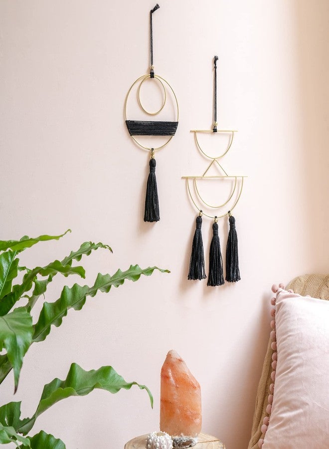 Mkono 2 Pcs Small Macrame Wall Hanging Boho Decor Cute Home Art Ornament with Gold Metal Ring for Bedroom Living Room Nursery Bathroom, 12.6''H x 7.6''W and 11.5''H x 5.9''W, X-Small - Image 2