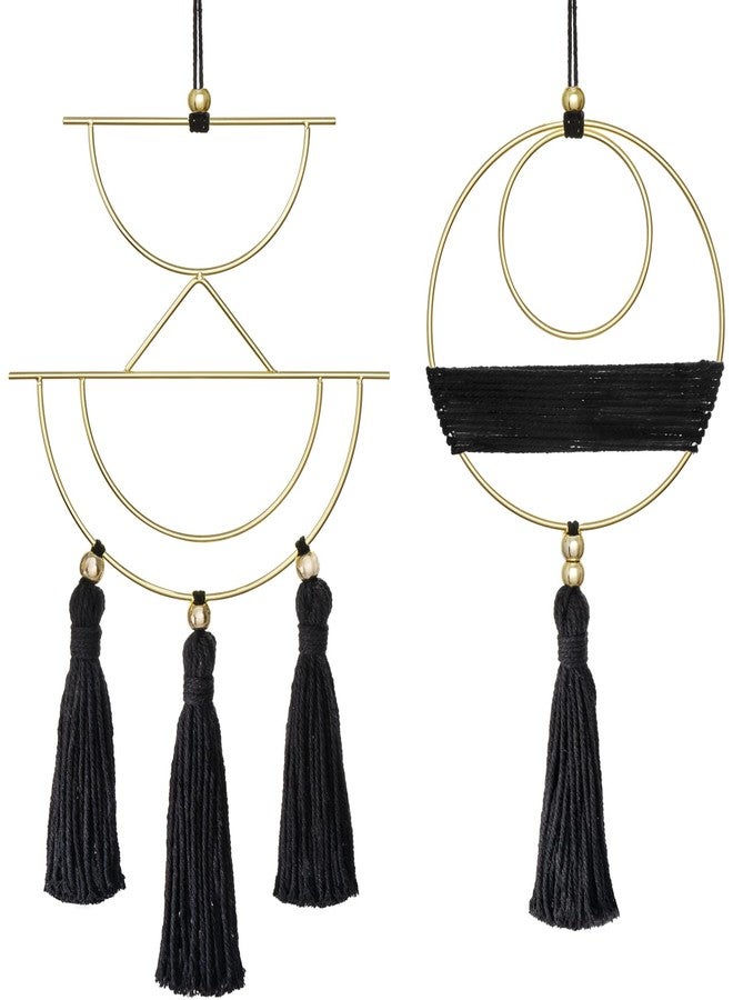 Mkono 2 Pcs Small Macrame Wall Hanging Boho Decor Cute Home Art Ornament with Gold Metal Ring for Bedroom Living Room Nursery Bathroom, 12.6''H x 7.6''W and 11.5''H x 5.9''W, X-Small - Image 1