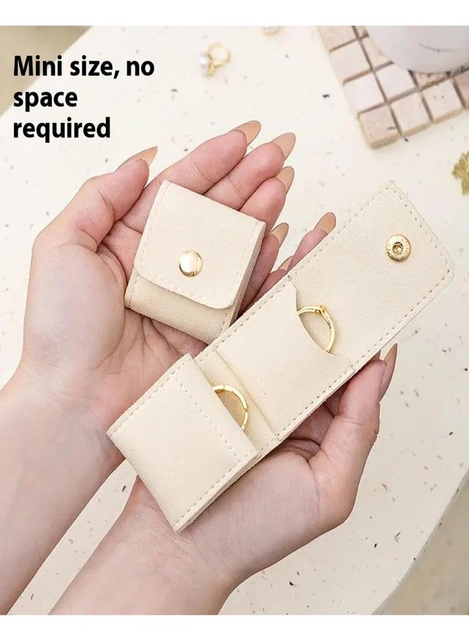 حقيبة مجوهرات BdelrinQue، حقيبة تنظيم المجوهرات، حقيبة سفر للمجوهرات، حل تخزين الأقراط والقلائد والخواتم، لون بيج - Image 3