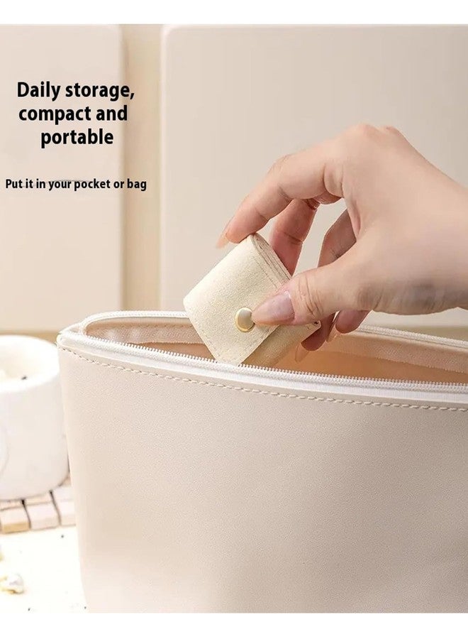 حقيبة مجوهرات BdelrinQue، حقيبة تنظيم المجوهرات، حقيبة سفر للمجوهرات، حل تخزين الأقراط والقلائد والخواتم، لون بيج - Image 5