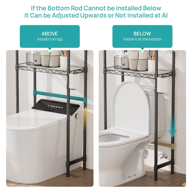 SINGAYE Over The Toilet Storage Shelfï¼š3-Tier Bathroom Organizer and Storage Shelf with Adjustable Shelf and Basket Freestanding Space Saver Above Toilet for Room Black - Image 5