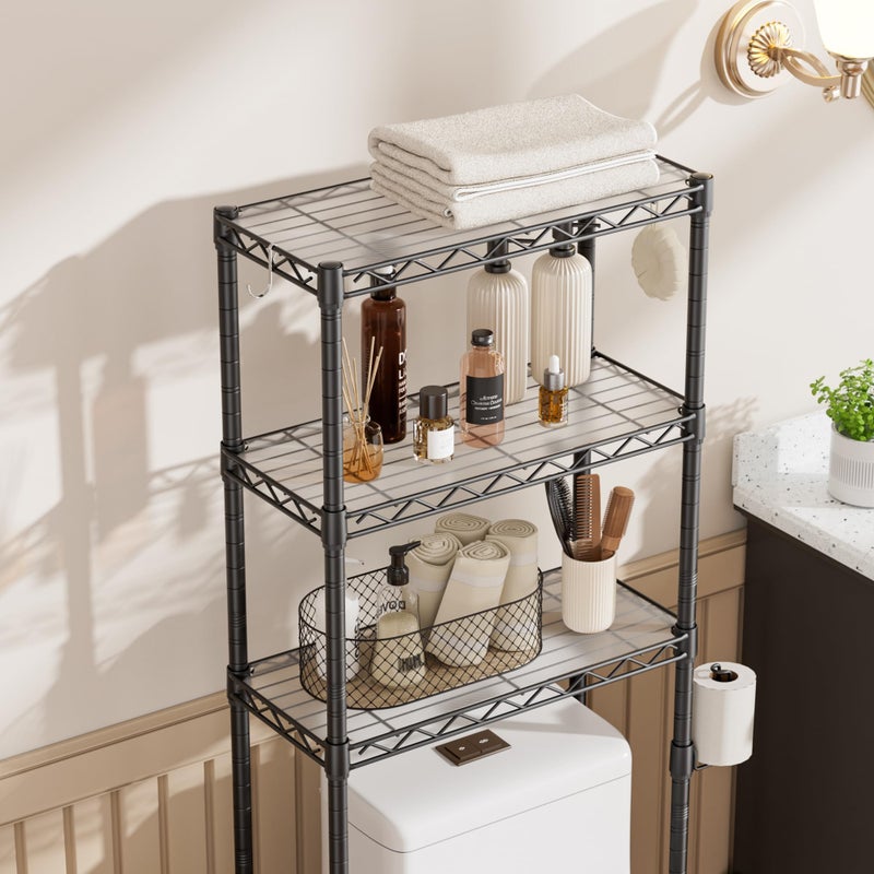 SINGAYE Over The Toilet Storage Shelfï¼š3-Tier Bathroom Organizer and Storage Shelf with Adjustable Shelf and Basket Freestanding Space Saver Above Toilet for Room Black - Image 2
