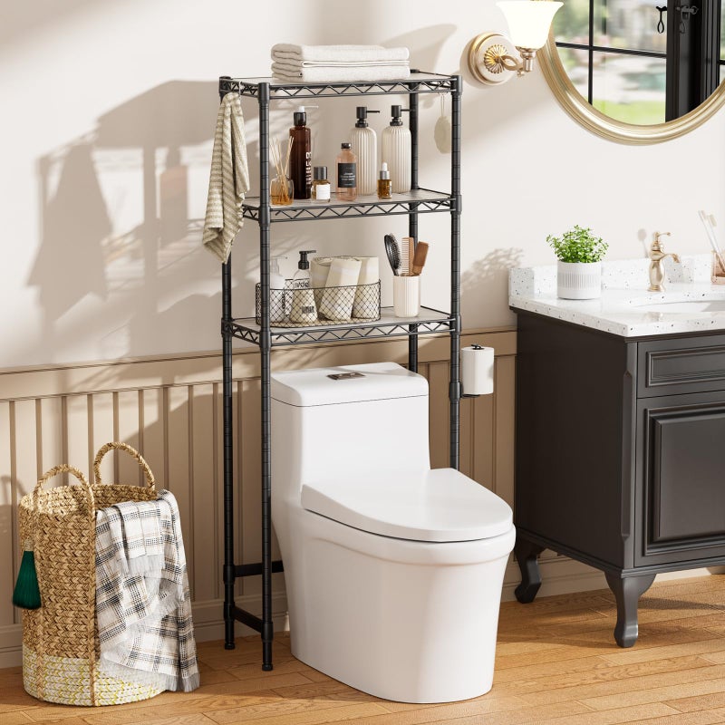 SINGAYE Over The Toilet Storage Shelfï¼š3-Tier Bathroom Organizer and Storage Shelf with Adjustable Shelf and Basket Freestanding Space Saver Above Toilet for Room Black - Image 1