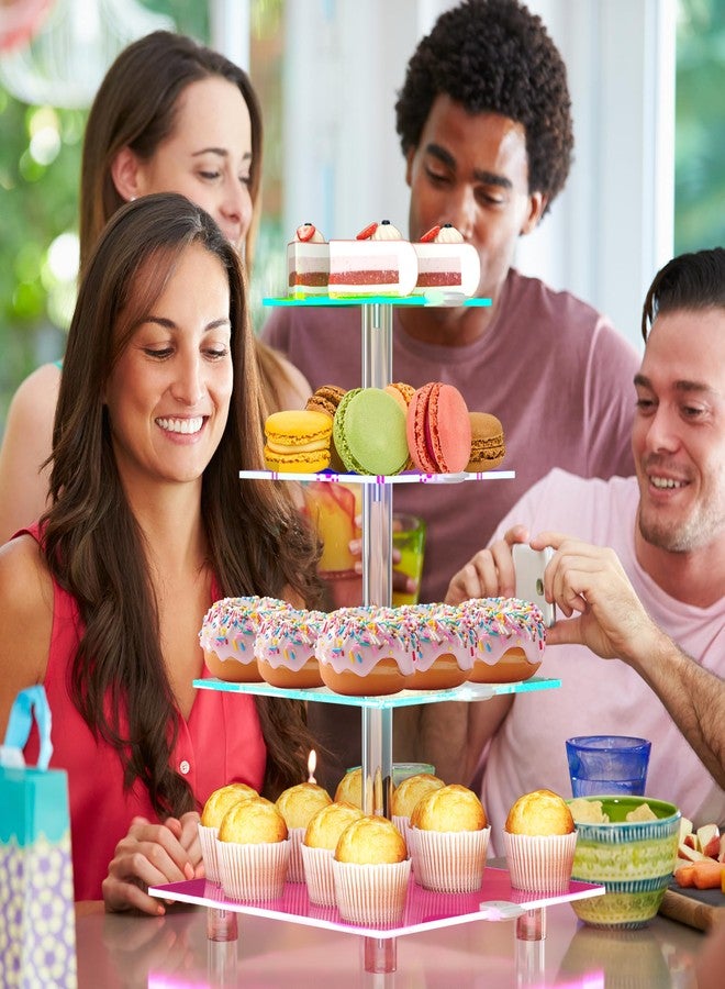 حامل كب كيك LED من 4 طبقات من Weddingwish، برج كب كيك أكريليك شفاف مع إضاءة قابلة لإعادة الشحن، حامل كب كيك لـ 50 قطعة، حامل عرض حلويات الكب كيك للحفلات، وحفلات الزفاف، وأعياد الميلاد، وحفلات استقبال المولود - Image 3