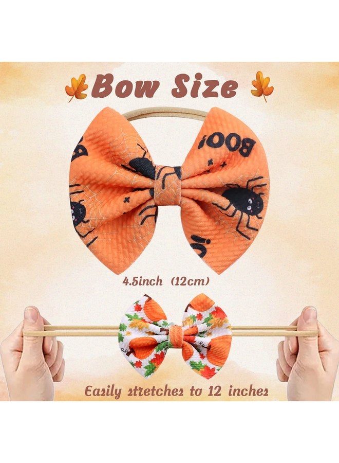 NCMAMA Halloween Baby Headband Cheer Bow, Baby Girl Orange Pumpkin Hair Bow Ghost Printed Elastic Nylon Halloween Hairbands for Baby Girls Newborn and Infant, 3 Pcs (Type A) - Image 3