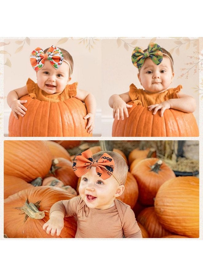 NCMAMA Halloween Baby Headband Cheer Bow, Baby Girl Orange Pumpkin Hair Bow Ghost Printed Elastic Nylon Halloween Hairbands for Baby Girls Newborn and Infant, 3 Pcs (Type A) - Image 5