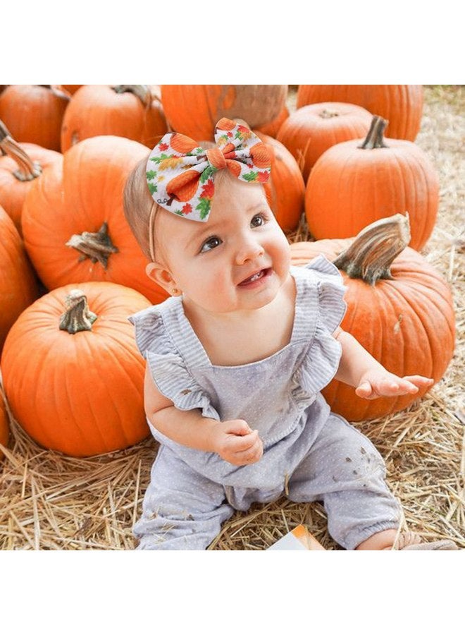 NCMAMA Halloween Baby Headband Cheer Bow, Baby Girl Orange Pumpkin Hair Bow Ghost Printed Elastic Nylon Halloween Hairbands for Baby Girls Newborn and Infant, 3 Pcs (Type A) - Image 2