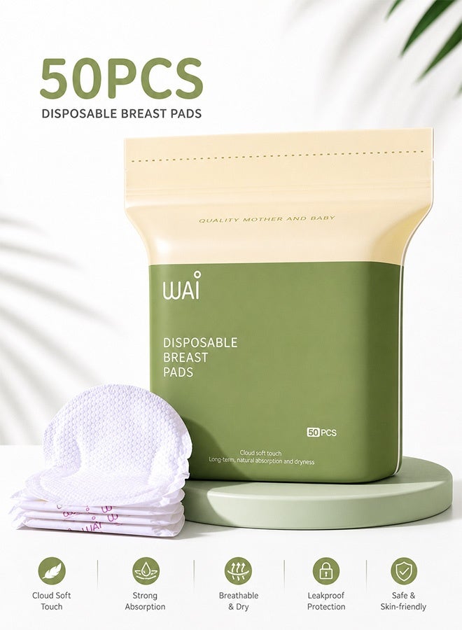 WAI Disposable Nursing Nipple Pads Pack of 50 Breastfeeding Breast Pads for Daily Use Leak Proof Comfort Care - Image 1