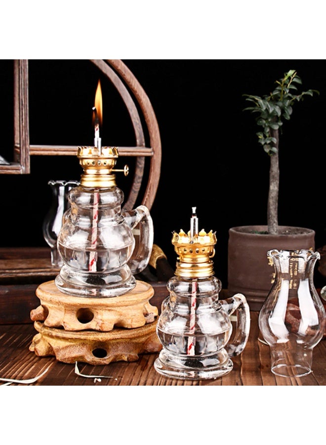 PAWSONIFY 2 Lamps for Indoor Use, Vintage Kerosene Lantern, 5.8'' Glass Kerosene Lamp with Handle, with Fire Control Knob, with 8 Spare Wicks for Indoor Lighting - Image 2