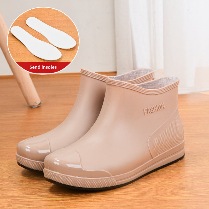 Fashion Waterproof Womens Ankle Rain Boots Apricot (single shoe) 