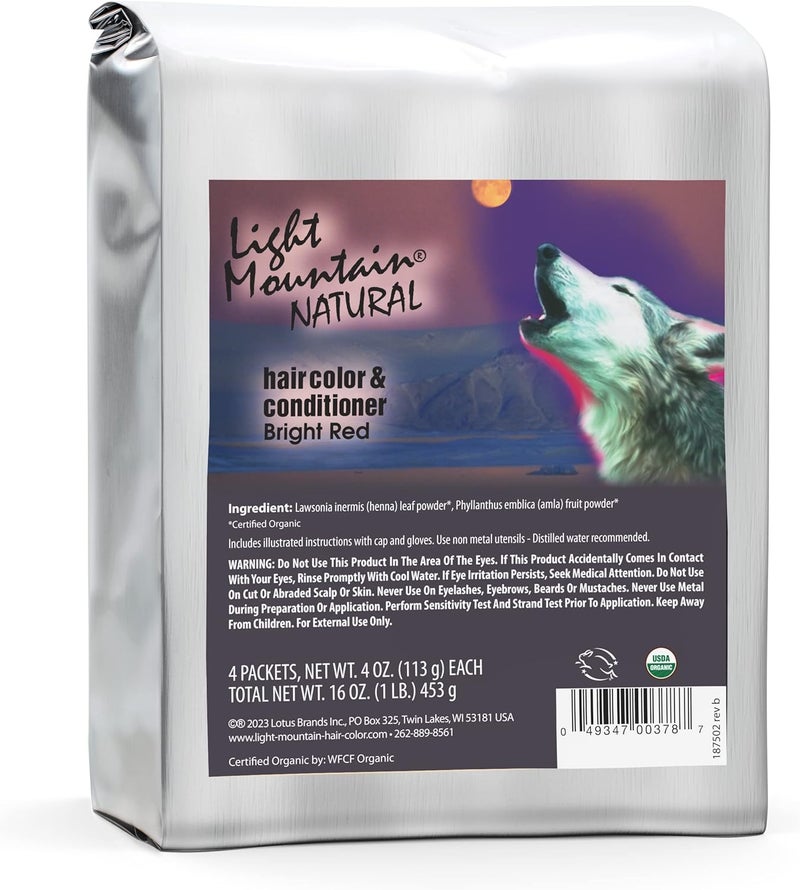 Light Mountain Natural Henna Hair Color & Conditioner - Bright Red, Organic and Chemical-Free Hair Dye for Men and Women - Image 1