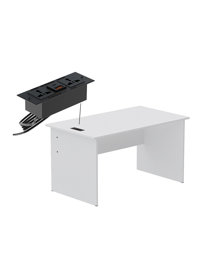 Mahmayi Mahmayi MP1 140x80 Writing Table Without Drawers - White with Black BS01 Desktop Socket with USB AC Port for Office, Home, and Meeting Room 17 cm - Image 1