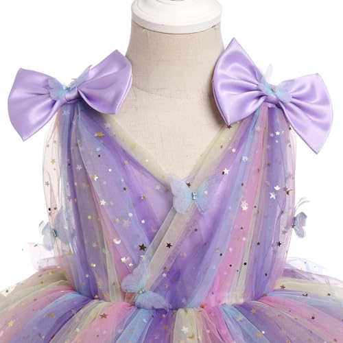 IMEKIS First Birthday Outfit Girl: Butterfly Dress for Toddler 2nd 3rd 4th 5th Birthday Cake Smash Photoshoot Kids Princess Formal Spring Baby Tulle Party Wedding Gowns Rainbow Lilac 4-5T - Image 4