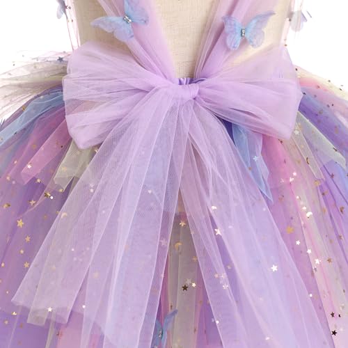 IMEKIS First Birthday Outfit Girl: Butterfly Dress for Toddler 2nd 3rd 4th 5th Birthday Cake Smash Photoshoot Kids Princess Formal Spring Baby Tulle Party Wedding Gowns Rainbow Lilac 4-5T - Image 5