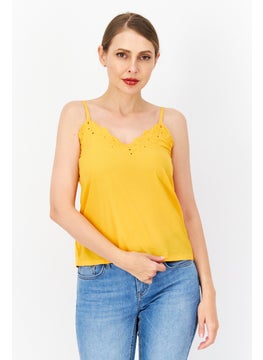 promod Women Scalloped Neckline Sleeveless Embroidered Top, Orange  - Image 1