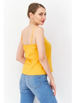 promod Women Scalloped Neckline Sleeveless Embroidered Top, Orange  - Image 3