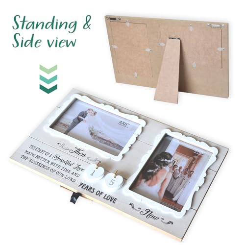 EXQUIDECA White Farmhouse Wife and Husband 2 Slot Picture Frame Holds 4X6 Inches Photos,1-99 Years of Love Anniversary Wedding Marriage Blessing Gifts for Couples - Image 5