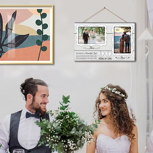 EXQUIDECA White Farmhouse Wife and Husband 2 Slot Picture Frame Holds 4X6 Inches Photos,1-99 Years of Love Anniversary Wedding Marriage Blessing Gifts for Couples - Image 2