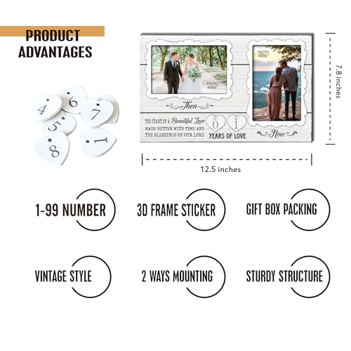 EXQUIDECA White Farmhouse Wife and Husband 2 Slot Picture Frame Holds 4X6 Inches Photos,1-99 Years of Love Anniversary Wedding Marriage Blessing Gifts for Couples - Image 4