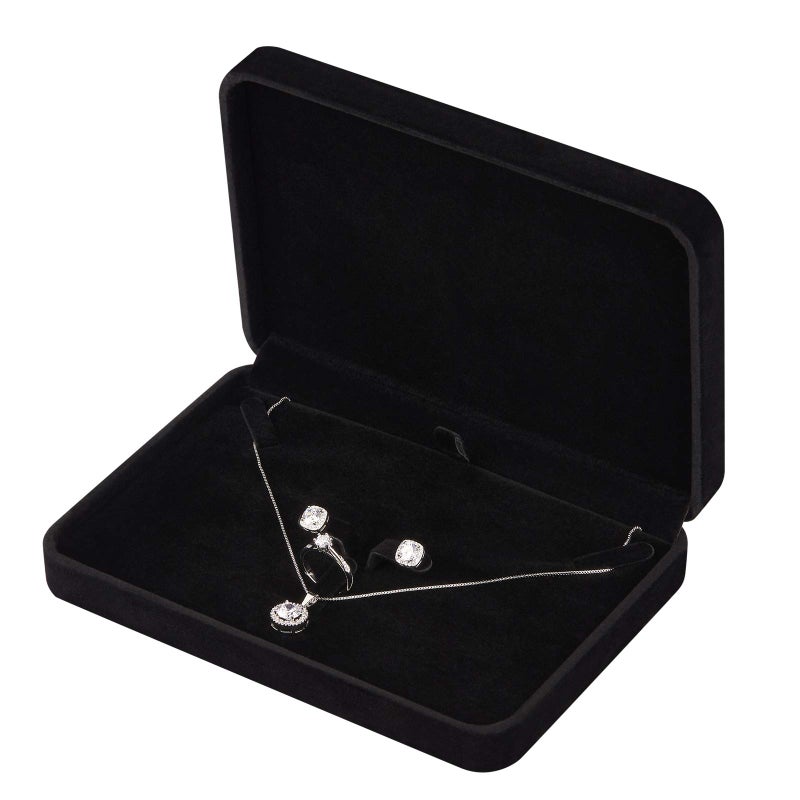 LETURE Large Velvet Jewelry Set Box, Big Necklace and Ring Earring Pendant Gift Box, Pearl Necklace/Chunky Necklace Jewelry Storage Case (Black) - Image 1