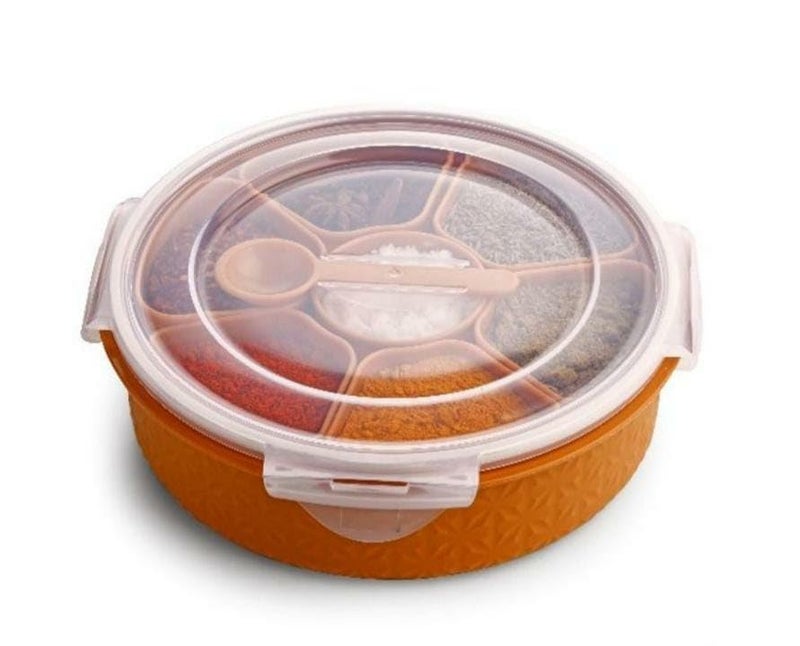 HAPPY BORN 7 Section Round Shape Storage Box for Storing Spice Dry Fruits Herbs Masala Box with Transparent Lid Leak Proof Air Tight Plastic Masala Dabba Masala Container Pack Of 1 - Image 5