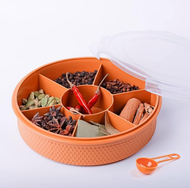 HAPPY BORN 7 Section Round Shape Storage Box for Storing Spice Dry Fruits Herbs Masala Box with Transparent Lid Leak Proof Air Tight Plastic Masala Dabba Masala Container Pack Of 1 - Image 3