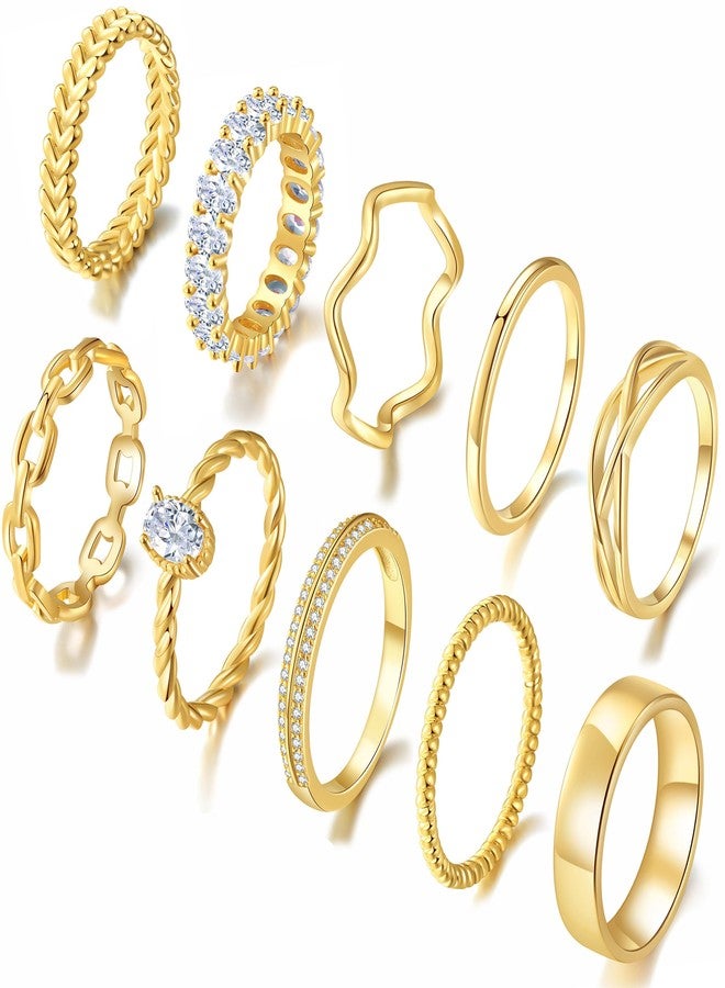 PLOMFOV Gold Plated Stackable Rings - Wedding Bands & Eternity Rings, Dainty 14K Gold Plated, Thin & Simple, Trendy Thumb Stacking Ring Pack (Size 12/11/10/9/8/7/6/5/4), US Size 4, Copper, Cubic - Image 1