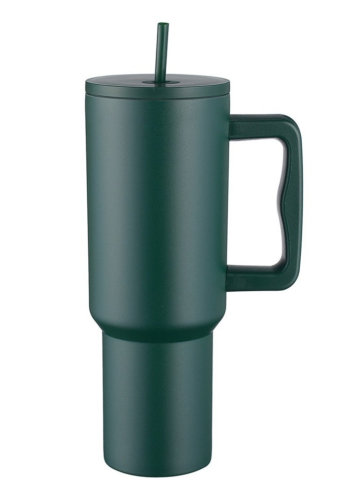 JoyousSto Popular Style Mug with Handle. Stainless Steel Tumbler with Lid and Straw Insulated Travel Mug with Handle Keeps Drinks Cold Fits in Car Cup Holders 40oz Dark green  - Image 1