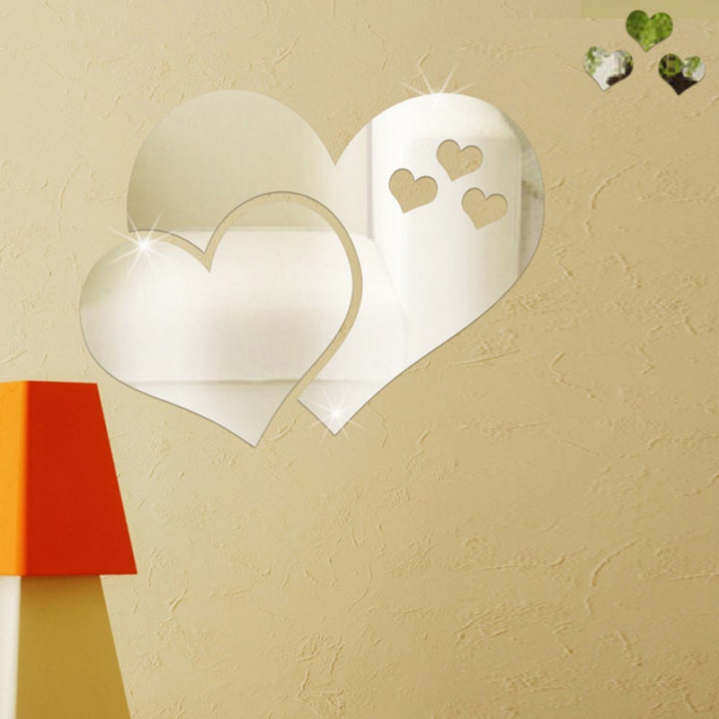 2pcs Self Adhesive Heart Shape Mirror Background Wall Sticker Decal for Living Room Bedroom Bathroom Decoration - Image 5