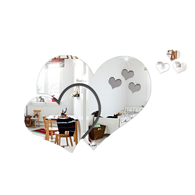 2pcs Self Adhesive Heart Shape Mirror Background Wall Sticker Decal for Living Room Bedroom Bathroom Decoration - Image 3