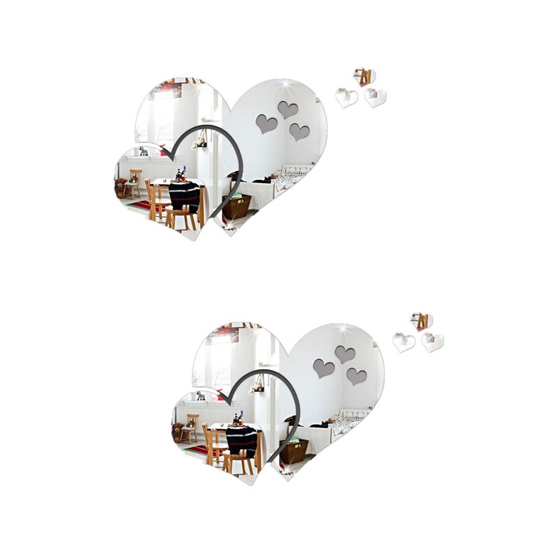 2pcs Self Adhesive Heart Shape Mirror Background Wall Sticker Decal for Living Room Bedroom Bathroom Decoration - Image 1