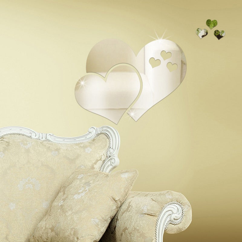 2pcs Self Adhesive Heart Shape Mirror Background Wall Sticker Decal for Living Room Bedroom Bathroom Decoration - Image 4
