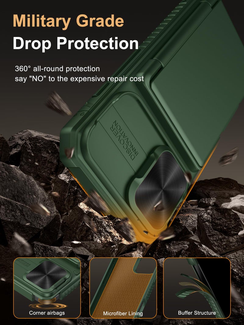 Vihibii for iPhone 16 Case with Card Holder (4 Cards) [RFID Blocking] & Slide Camera Cover, Military Grade Drop Protection, Rugged Hard Back & Silicone Edge Wallet Phone Case, 6.1" 2024, Green - Image 5