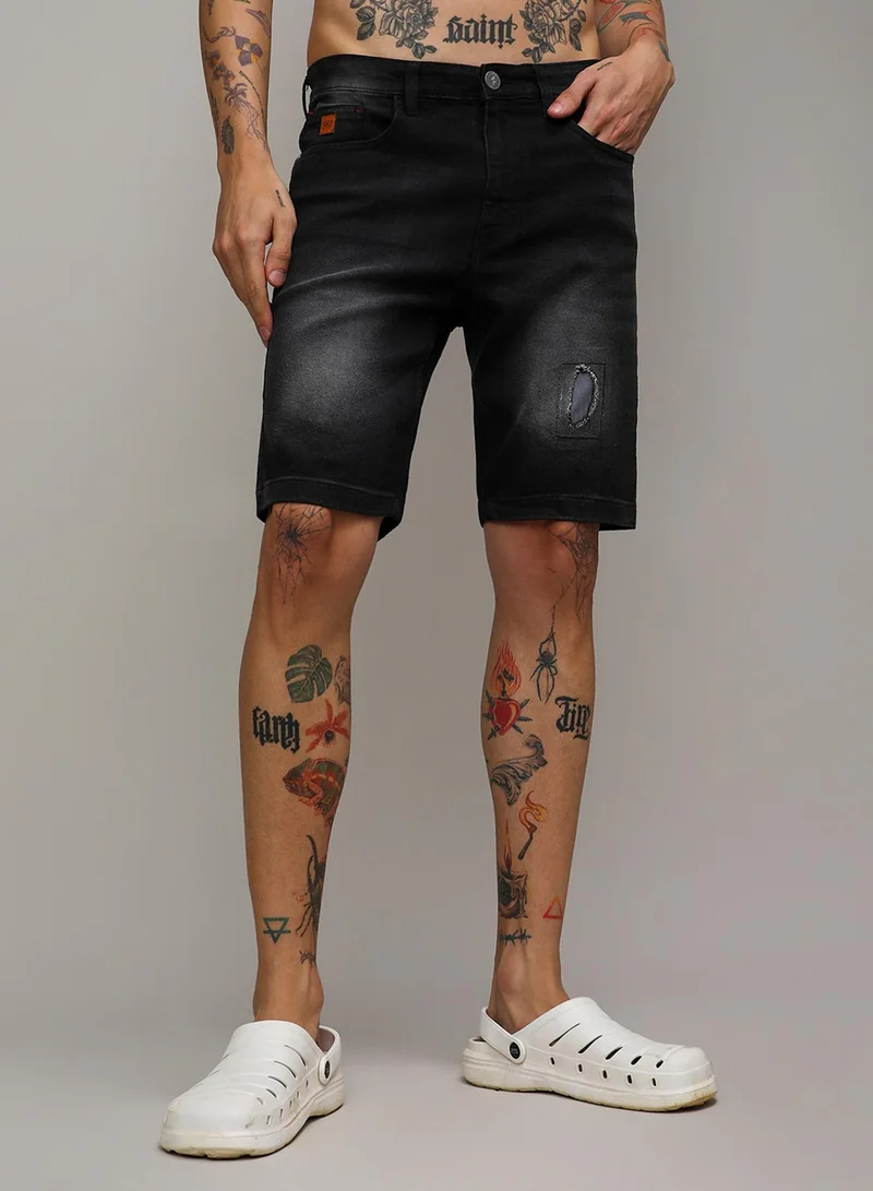 Campus Sutra Men's Light Blue MInimal Distressed Denim Jeans For Casual Wear | 4 Pockets | Regular Fit | Button Closure | Denim Jeans Crafted With Comfort Fit For Everyday Wear