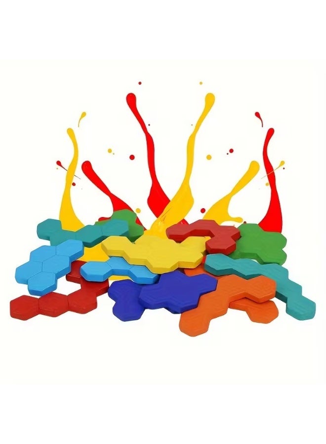 Goolsky Hexagonal Wooden Puzzles in 3D for Kids, Designed As Educational Toys. These Tangram Games Are Perfect for Testing Brain IQ And Make Great Gifts for Holidays. - Image 3