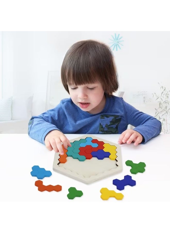 Goolsky Hexagonal Wooden Puzzles in 3D for Kids, Designed As Educational Toys. These Tangram Games Are Perfect for Testing Brain IQ And Make Great Gifts for Holidays. - Image 5