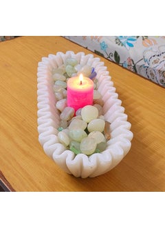 R&M RM Marble Tray, Handmade Tray, Decorative Tray, Bathroom Tray, Rectangle Ruffle Marble Tray Bowl, Bathroom Decor, Decorative Bowl, Home Decor Candle Holder  - Image 1