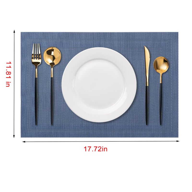 CADONO Placemats Set of 4 Washable Indoor/Outdoor Vinyl Place Mats for Dining Table Durable Non-Slip Heat Resistant PVC Weave Table Matsï¼ˆSimple Style-Deep Blueï¼‰ - Image 2